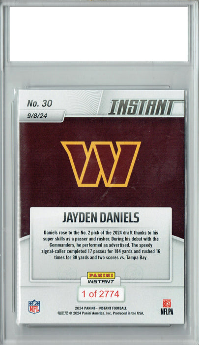 Jayden Daniels 2024 Panini Instant #30 Dazzles in Pro Debut! Rookie Card PGI 10