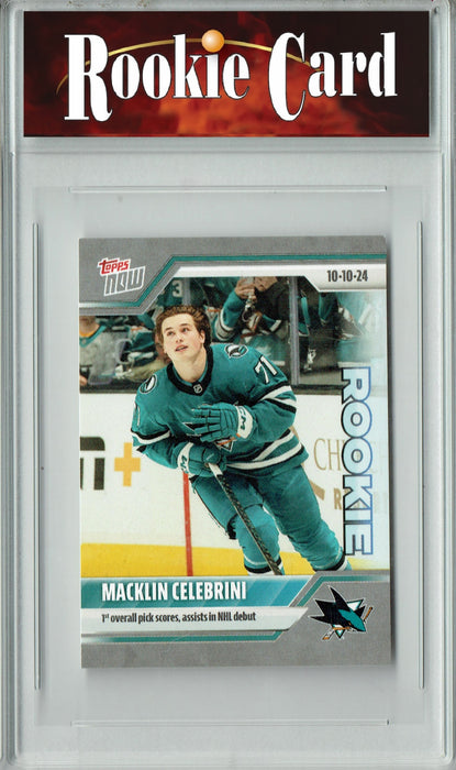 Certified Mint+ Macklin Celebrini 2024 Topps Now #6 NHL Debut, 1st Goal Rookie/Sticker Card San Jose Sharks