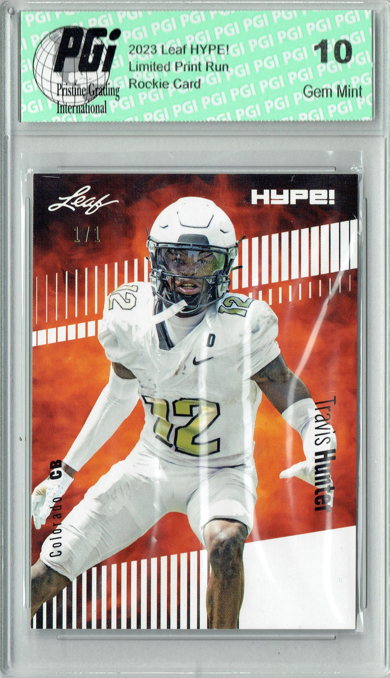 Travis Hunter Rookie Card Jacksonville PGI 10 Gem Mint Football Trading Card 2023 Leaf HYPE! #137 White Blank Back 1/1