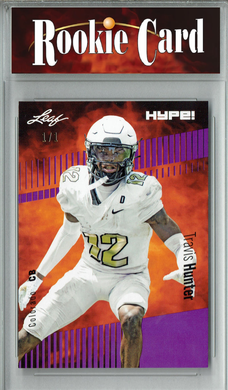 Travis Hunter Rookie Card Colorado Football Trading Card 2023 Leaf HYPE! #137 Purple Blank Back 1/1  Certified Mint+