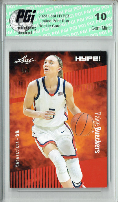 Paige Bueckers 2023 Leaf HYPE! #131 Orange Blank Back #1/1 Rookie Card PGI 10