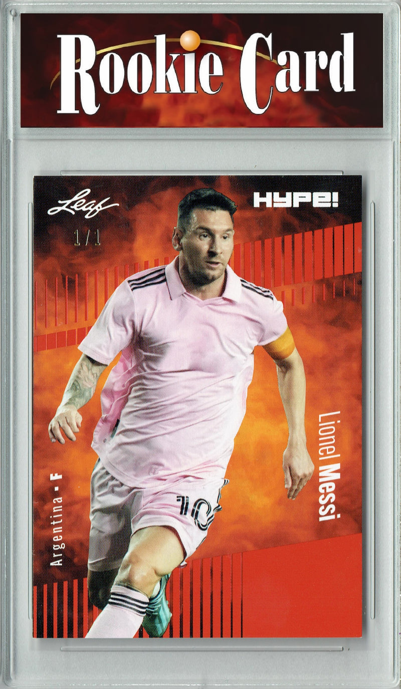 Certified Mint+ Lionel Messi 2023 Leaf HYPE #130a Red Blank Back #1/1 Rare Trading Card Inter Miami