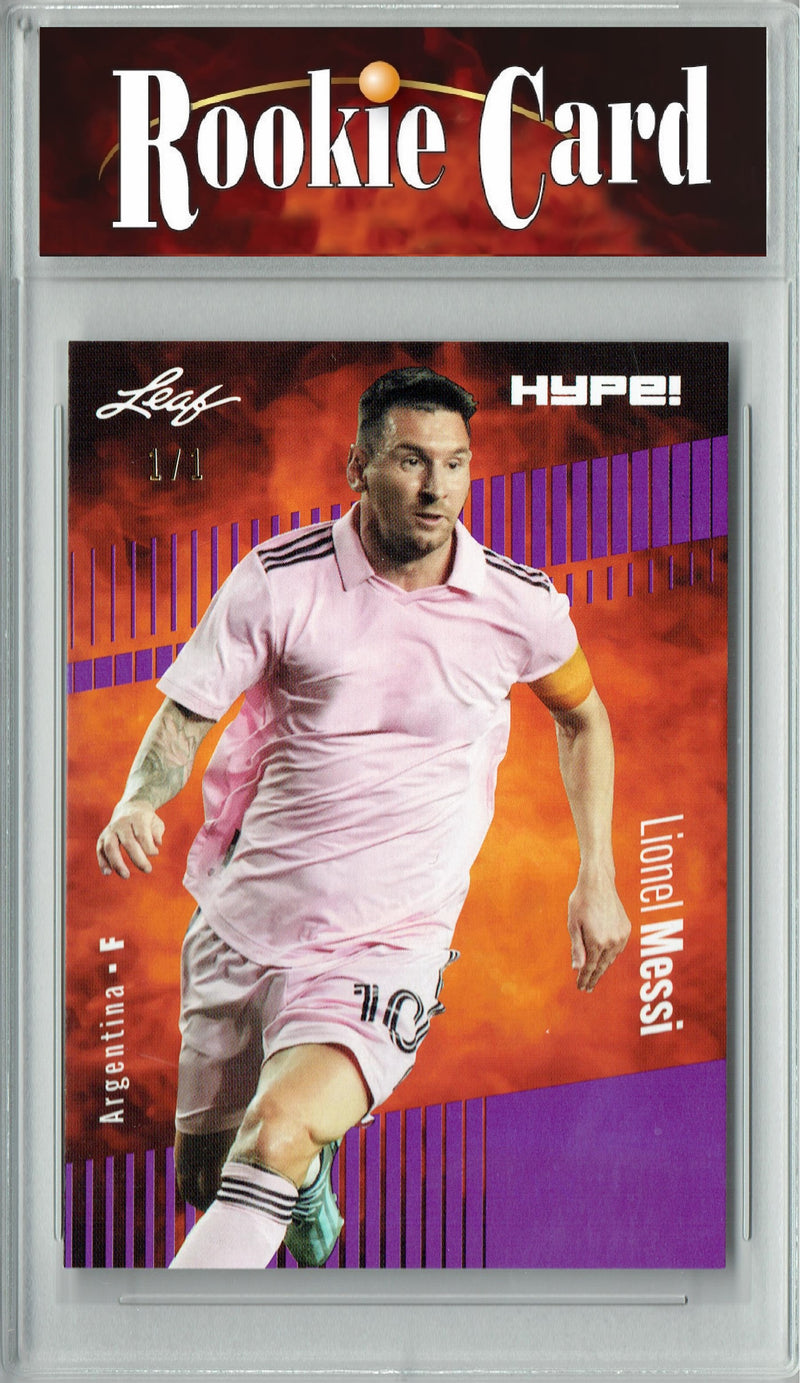 Certified Mint+ Lionel Messi 2023 Leaf HYPE #130a Purple Blank Back #1/1 Rare Trading Card Inter Miami