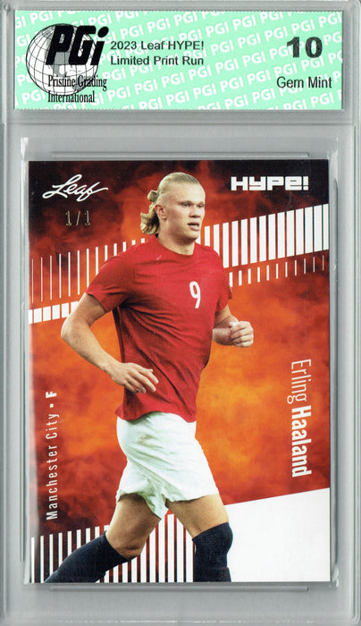 Erling Haaland 2023 Leaf HYPE! #118 White Blank Back #1/1 Rare Trading Card PGI 10