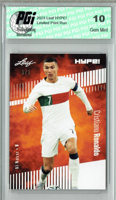 Cristiano Ronaldo 2023 Leaf HYPE! #110a White Blank Back #1/1 Trading Card PGI 10