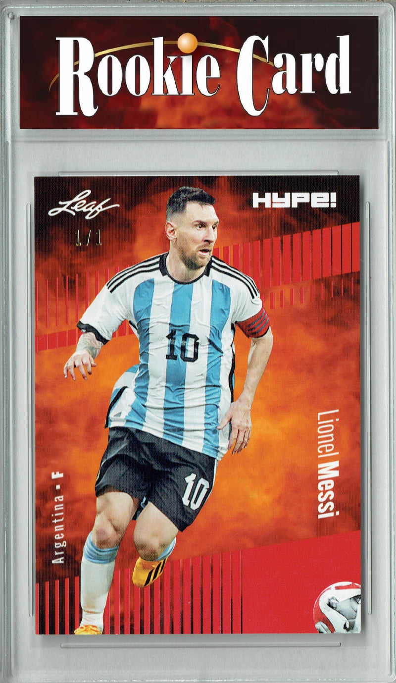 Certified Mint+ Lionel Messi 2023 Leaf HYPE #130 Red Blank Back #1/1 Rare Trading Card Argentina