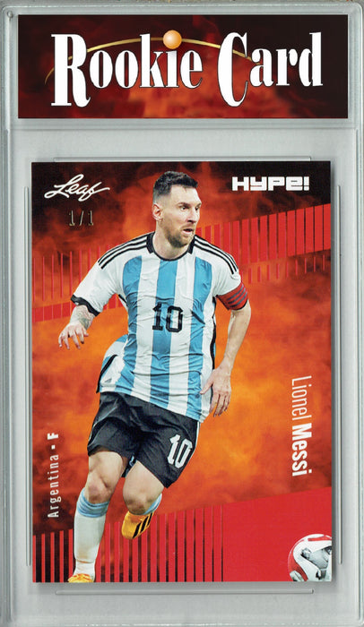 Certified Mint+ Lionel Messi 2023 Leaf HYPE! #130 Red Blank Back #1/1 Rare Trading Card