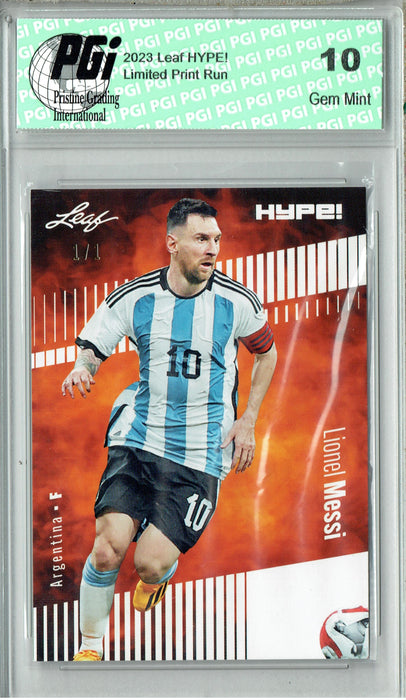 Lionel Messi 2023 Leaf HYPE! #130 White Blank Back #1/1 Rare Trading Card PGI 10