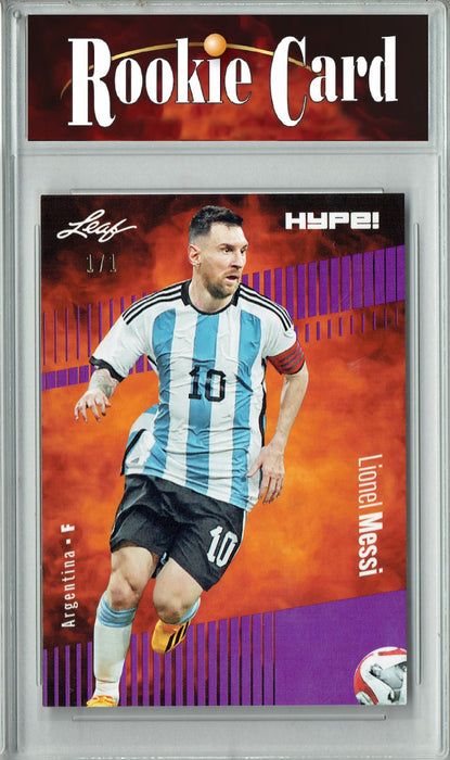 Certified Mint+ Lionel Messi 2023 Leaf HYPE! #130 Purple Blank Back #1/1 Rare Trading Card