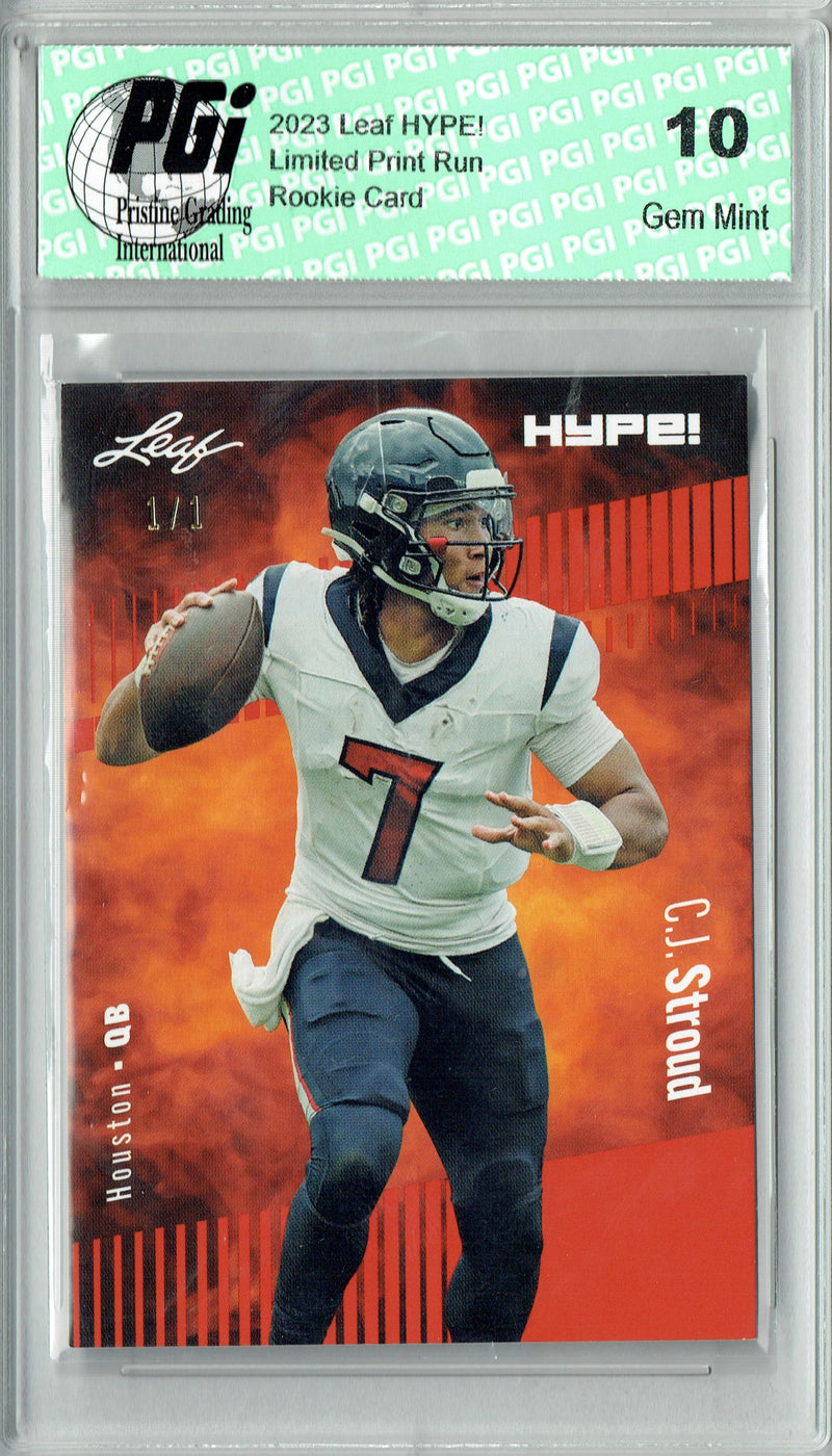 C.J. Stroud Rookie Card Ohio State / Houston PGI 10 Gem Mint Football Trading Card 2023 Leaf HYPE! #106A Orange Blank Back 1/1