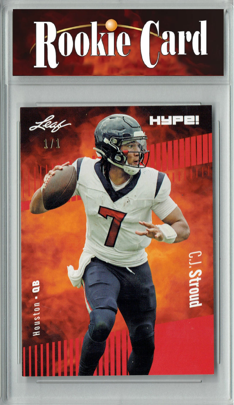 C.J. Stroud Rookie Card Houston Football Trading Card 2023 Leaf HYPE! #106A Red Blank Back 1/1  Certified Mint+