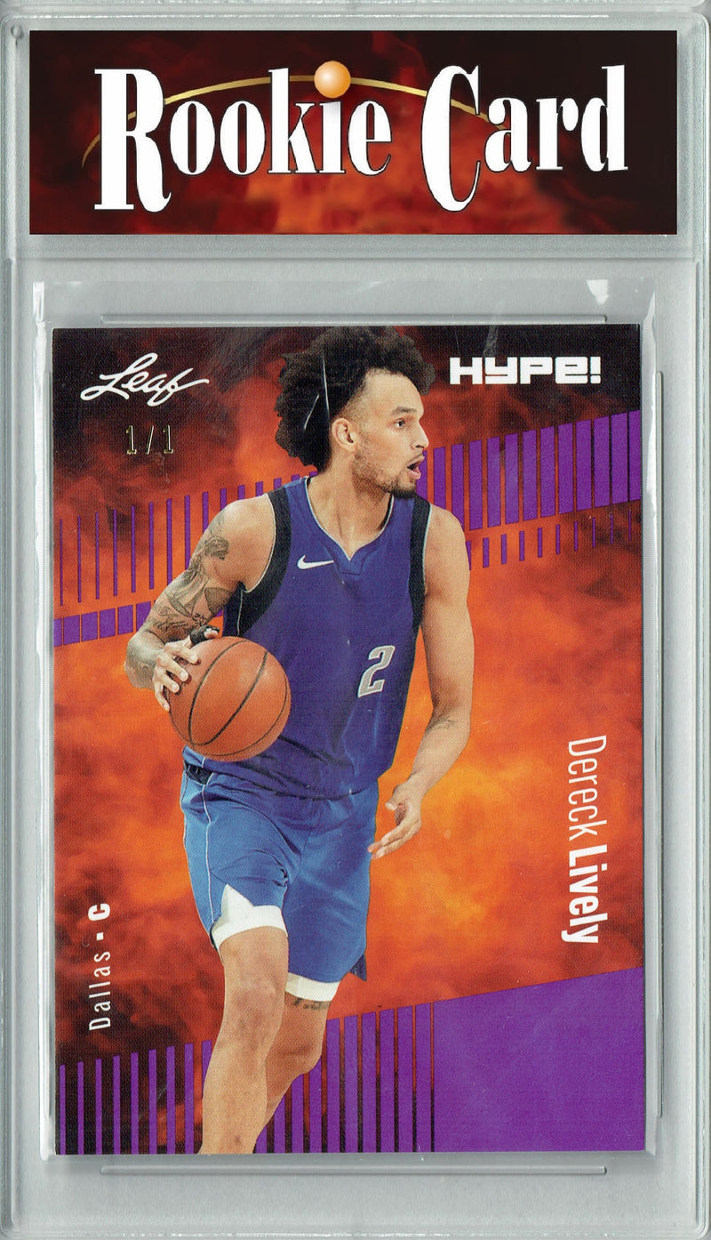 Certified Mint+ Dereck Lively 2023 Leaf HYPE #112 Purple Blank Back #1/1 Rookie Card Dallas Mavericks