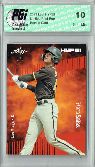 Ethan Salas 2023 Leaf HYPE! #119 Orange Blank Back #1/1 Rookie Card PGI 10
