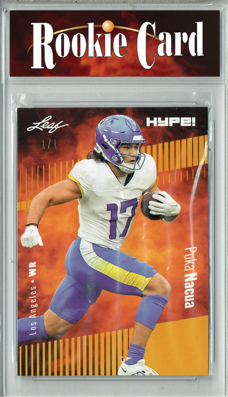 Puka Nacua Rookie Card Los Angeles Football Trading Card 2023 Leaf HYPE! #132A Gold Blank Back 1/1  Certified Mint+