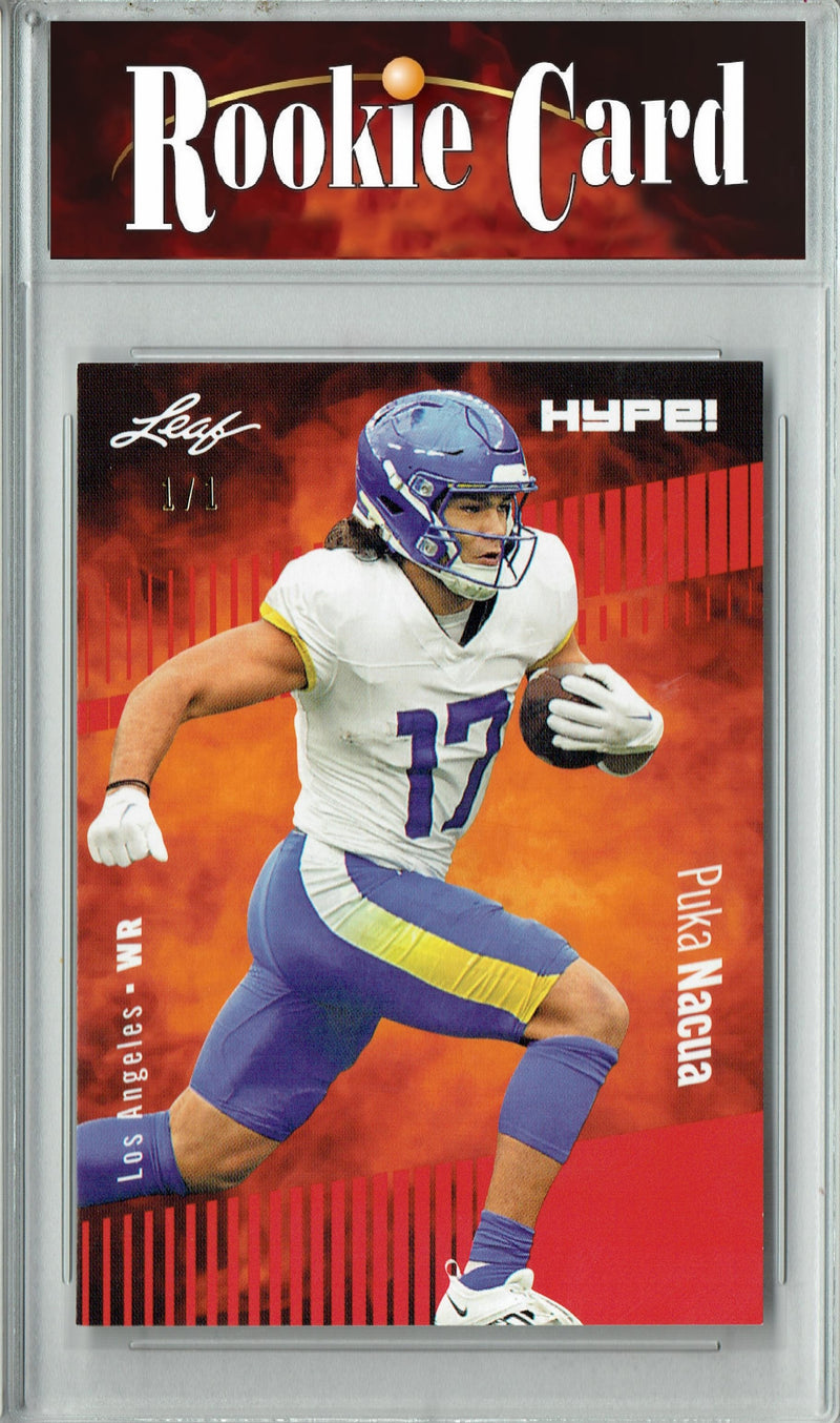 Puka Nacua Rookie Card Los Angeles Football Trading Card 2023 Leaf HYPE! #132A Red Blank Back 1/1  Certified Mint+