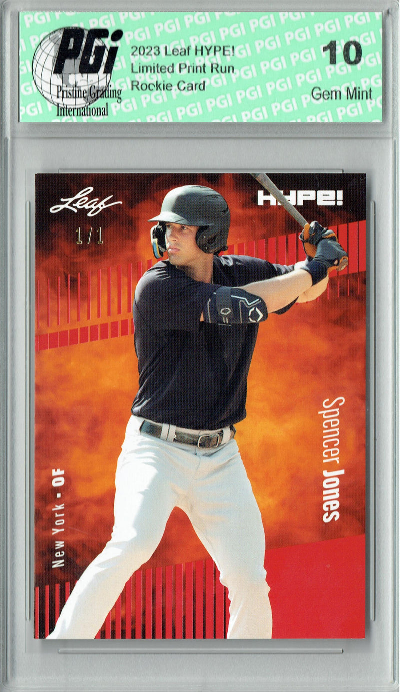 Spencer Jones 2023 Leaf HYPE! #136A Orange Blank Back #1/1 Rookie Card PGI 10