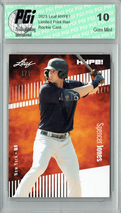 Spencer Jones 2023 Leaf HYPE! #136A White Blank Back #1/1 Rookie Card PGI 10