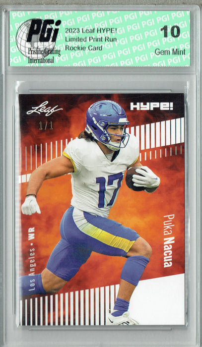 Puka Nacua 2023 Leaf HYPE! #132A White Blank Back #1/1 Rookie Card PGI 10