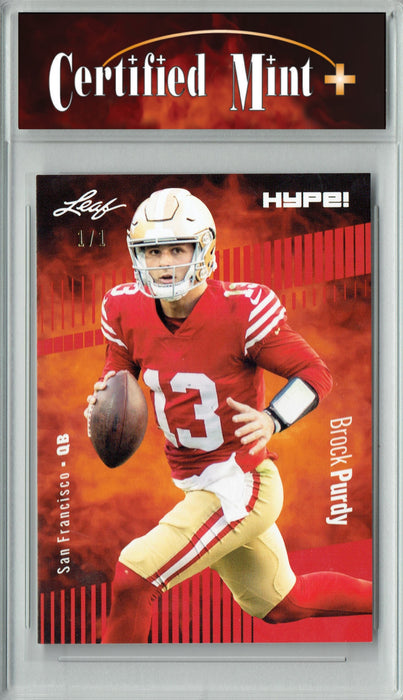 Certified Mint+ Brock Purdy 2023 Leaf HYPE! #105 Red Blank Back #1/1 Rare Trading Card