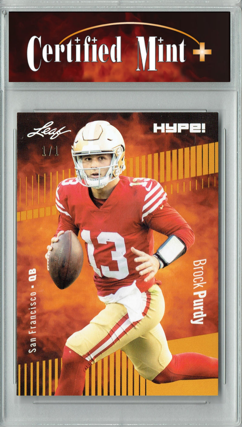 Certified Mint+ Brock Purdy 2023 Leaf HYPE! #105 Gold Blank Back #1/1 Rare Trading Card