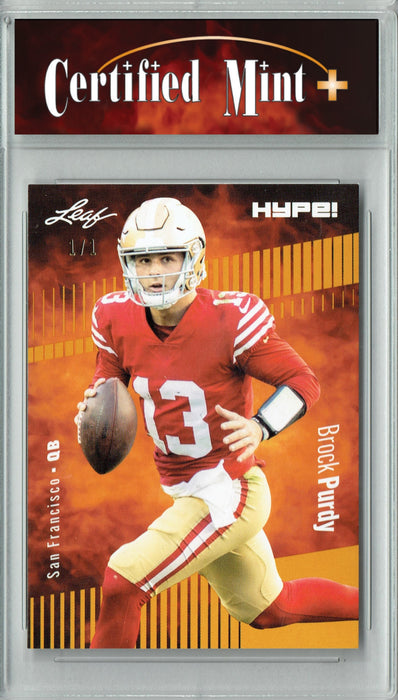 Certified Mint+ Brock Purdy 2023 Leaf HYPE! #105 Gold Blank Back #1/1 Rare Trading Card