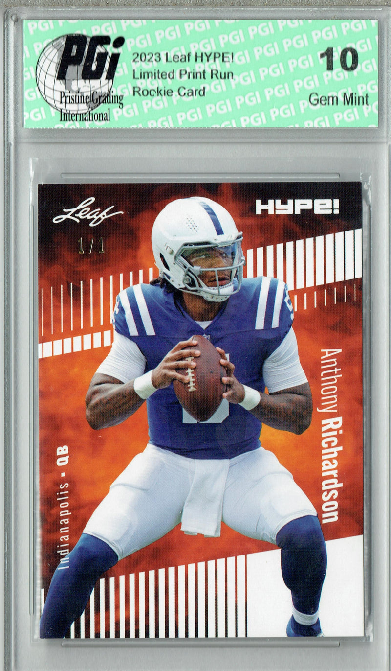 Anthony Richardson Rookie Card Indianapolis PGI 10 Gem Mint Football Trading Card 2023 Leaf HYPE! #100A White Blank Back 1/1