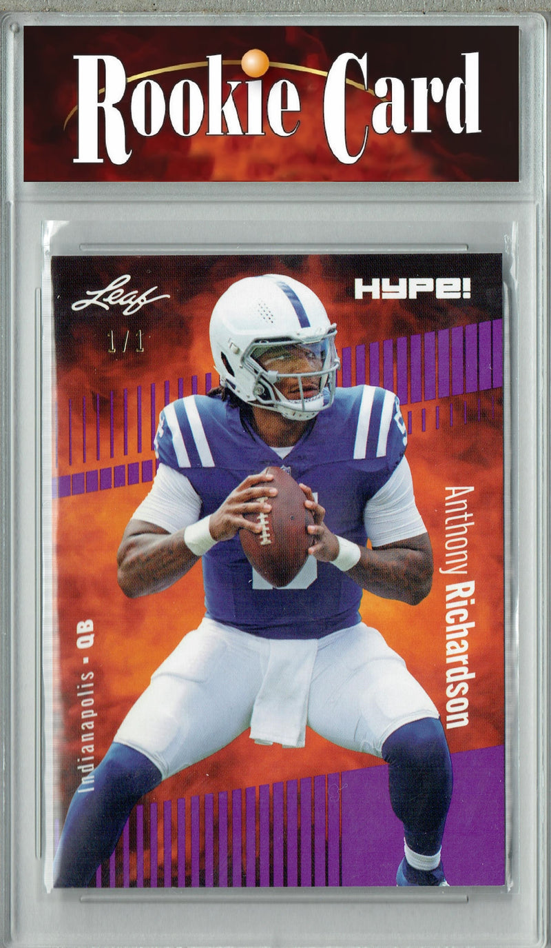 Anthony Richardson Rookie Card Indianapolis Football Trading Card 2023 Leaf HYPE! #100A Purple Blank Back 1/1  Certified Mint+
