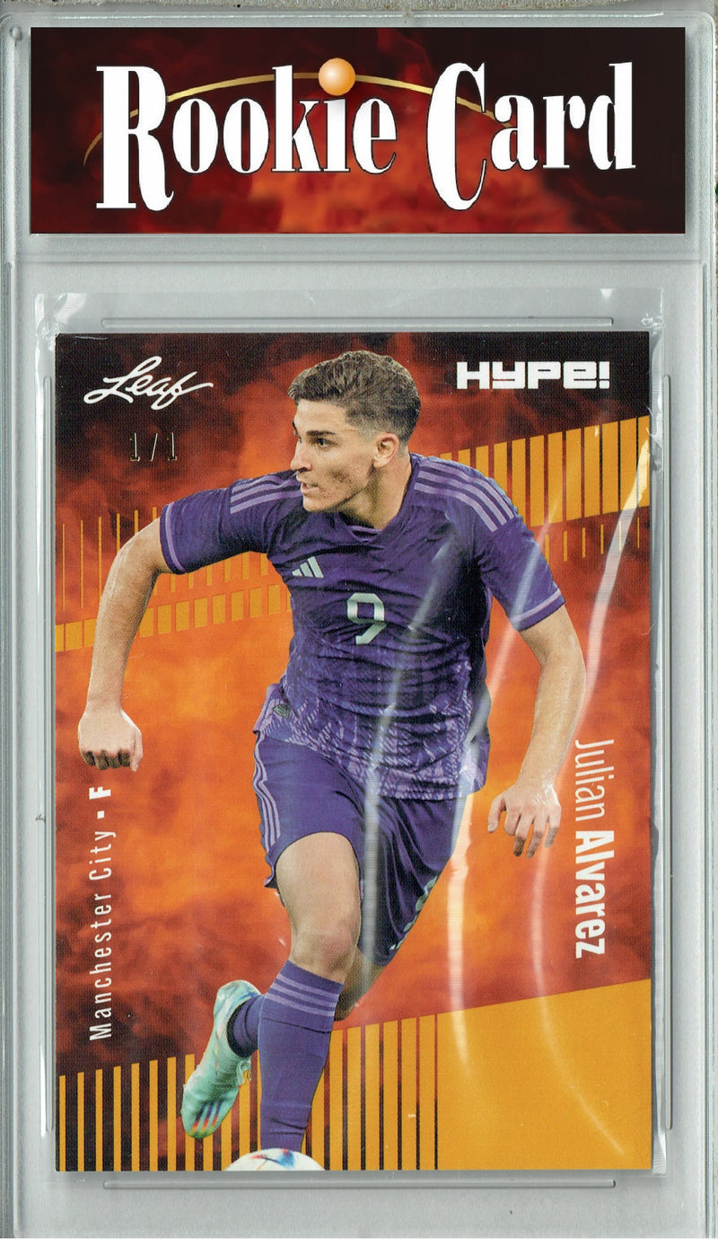 Certified Mint+ Julian Alvarez 2023 Leaf HYPE #129 Gold Blank Back #1/1 Rookie Card Manchester City