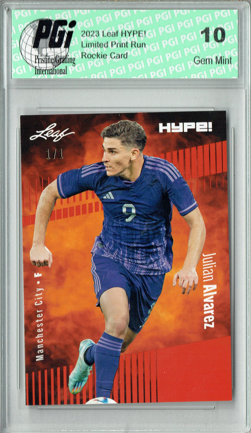 Julian Alvarez 2023 Leaf HYPE! #129 Orange Blank Back #1/1 Rookie Card PGI 10