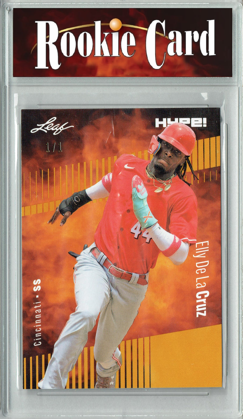 Certified Mint+ Elly De La Cruz 2023 Leaf HYPE #115 Gold Blank Back #1/1 Rookie Card Cincinnati Reds
