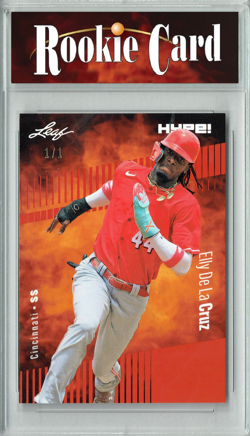 Certified Mint+ Elly De La Cruz 2023 Leaf HYPE #115 Red Blank Back #1/1 Rookie Card Cincinnati Reds