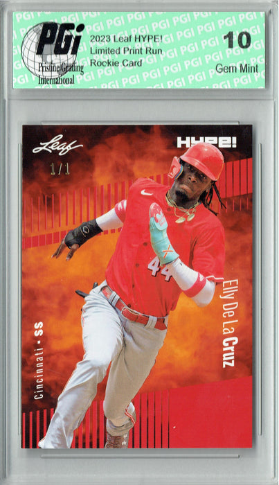 Elly De La Cruz 2023 Leaf HYPE! #115 Orange Blank Back #1/1 Rookie Card PGI 10