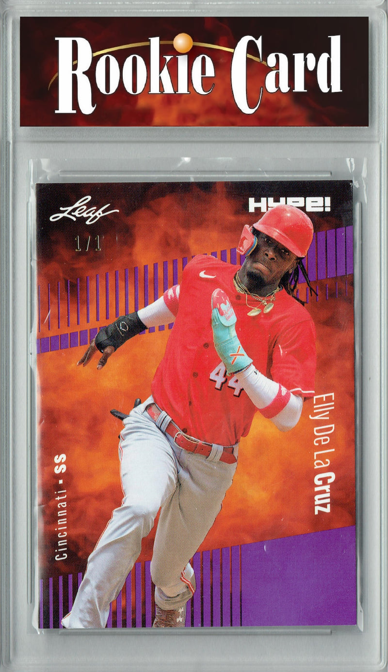 Certified Mint+ Elly De La Cruz 2023 Leaf HYPE #115 Purple Blank Back #1/1 Rookie Card Cincinnati Reds