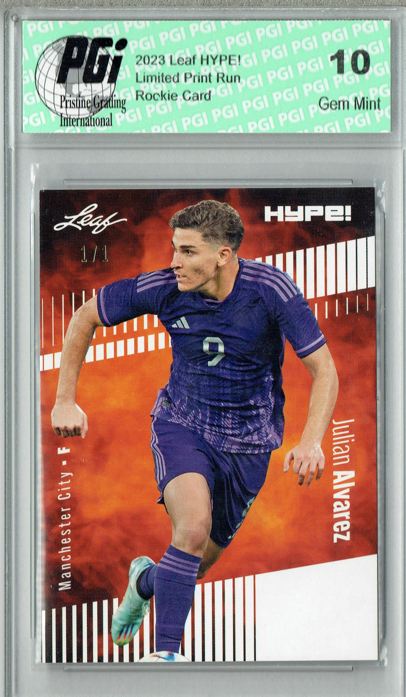 Julian Alvarez 2023 Leaf HYPE! #129 White Blank Back #1/1 Rookie Card PGI 10