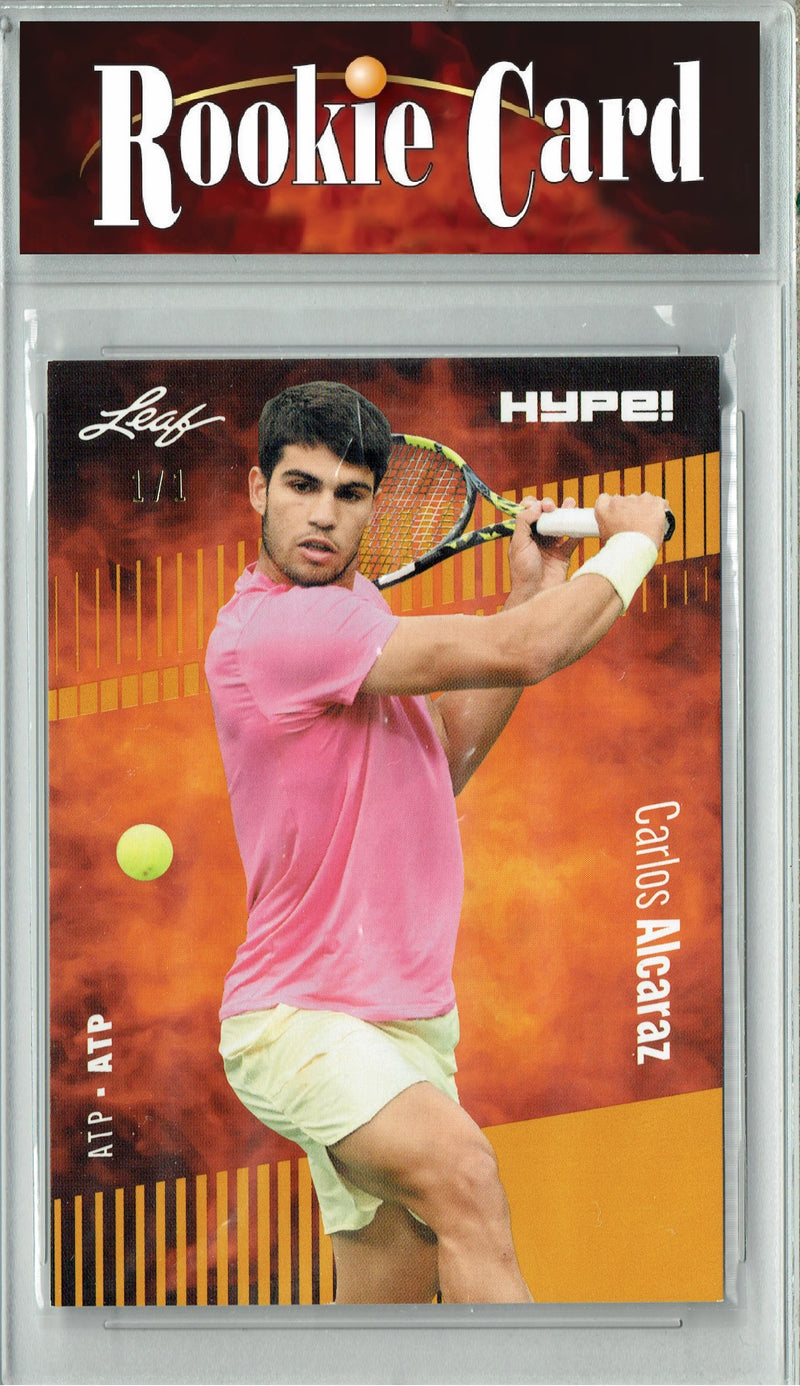 Certified Mint+ Carlos Alcaraz 2023 Leaf HYPE #108A Gold Blank Back #1/1 Rare Rookie Card