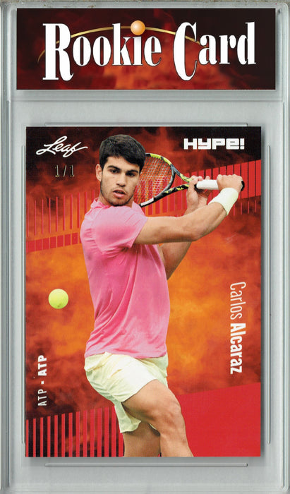 Certified Mint+ Carlos Alcaraz 2023 Leaf HYPE! #108A Red Blank Back #1/1 Rare Trading Card