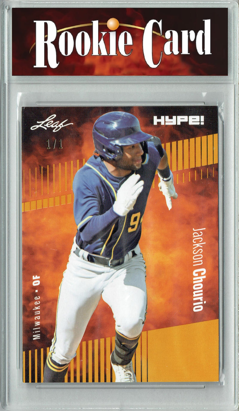 Certified Mint+ Jackson Chourio 2023 Leaf HYPE #123a Gold Blank Back #1/1 Rookie Card Milwaukee Brewers