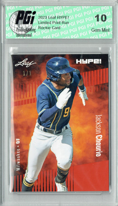 Jackson Chourio 2023 Leaf HYPE! #123a Orange Blank Back #1/1 Rookie Card PGI 10