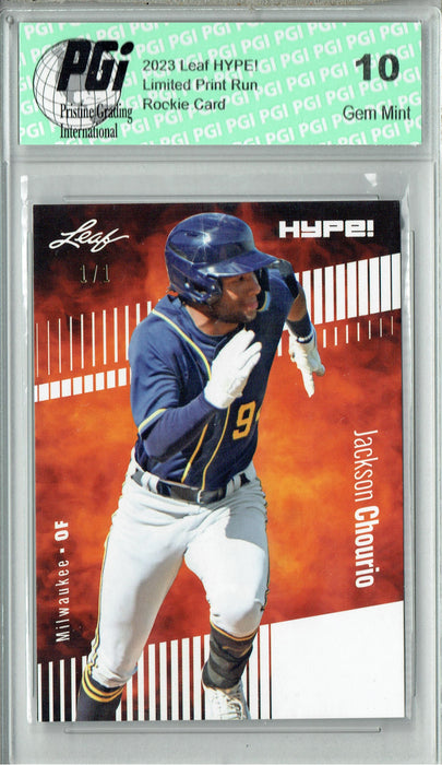Jackson Chourio 2023 Leaf HYPE! #123a White Blank Back #1/1 Rookie Card PGI 10