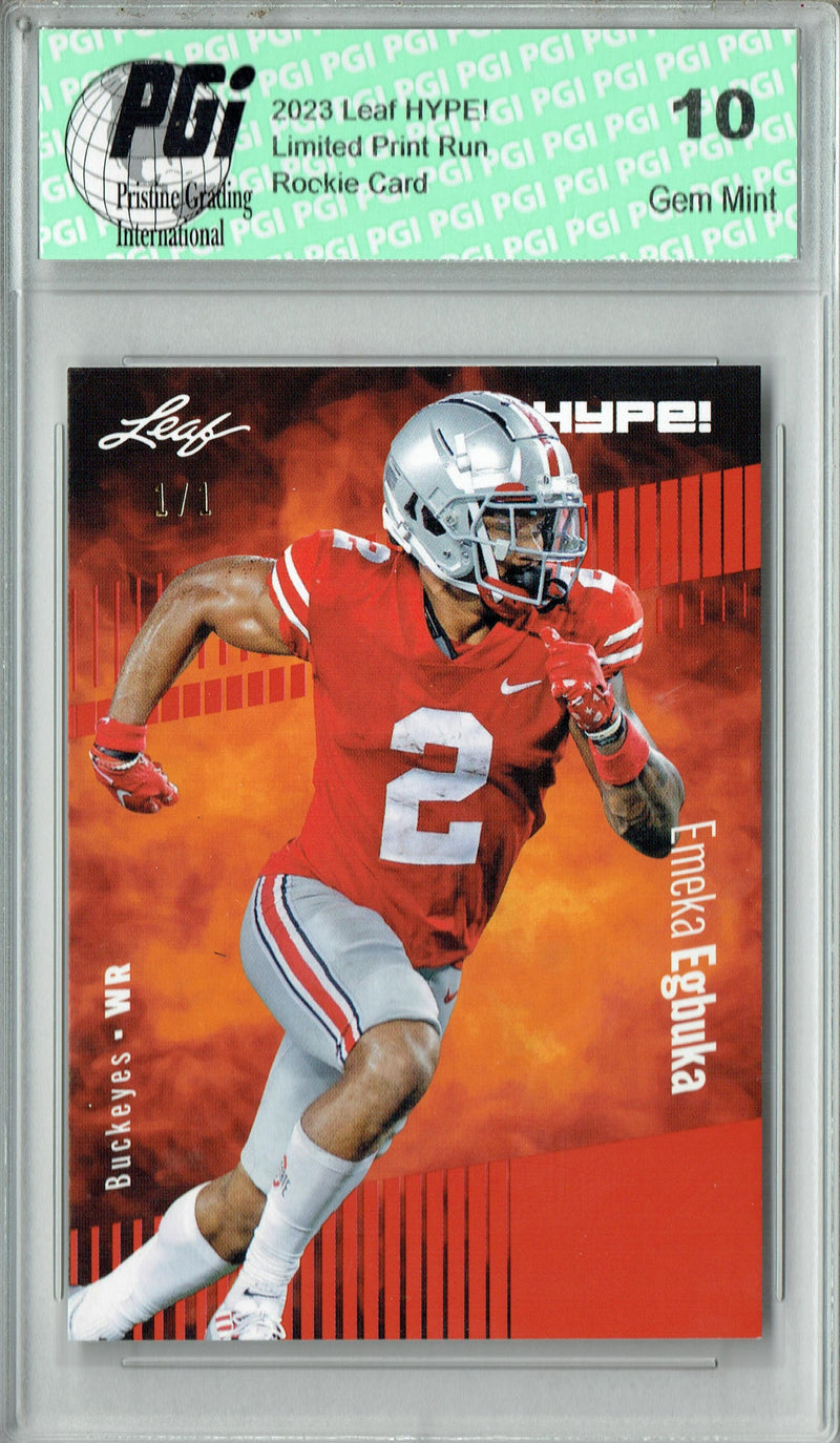 Emeka Egbuka Rookie Card Ohio State PGI 10 Gem Mint Football Trading Card 2023 Leaf HYPE! #116 Orange Blank Back 1/1