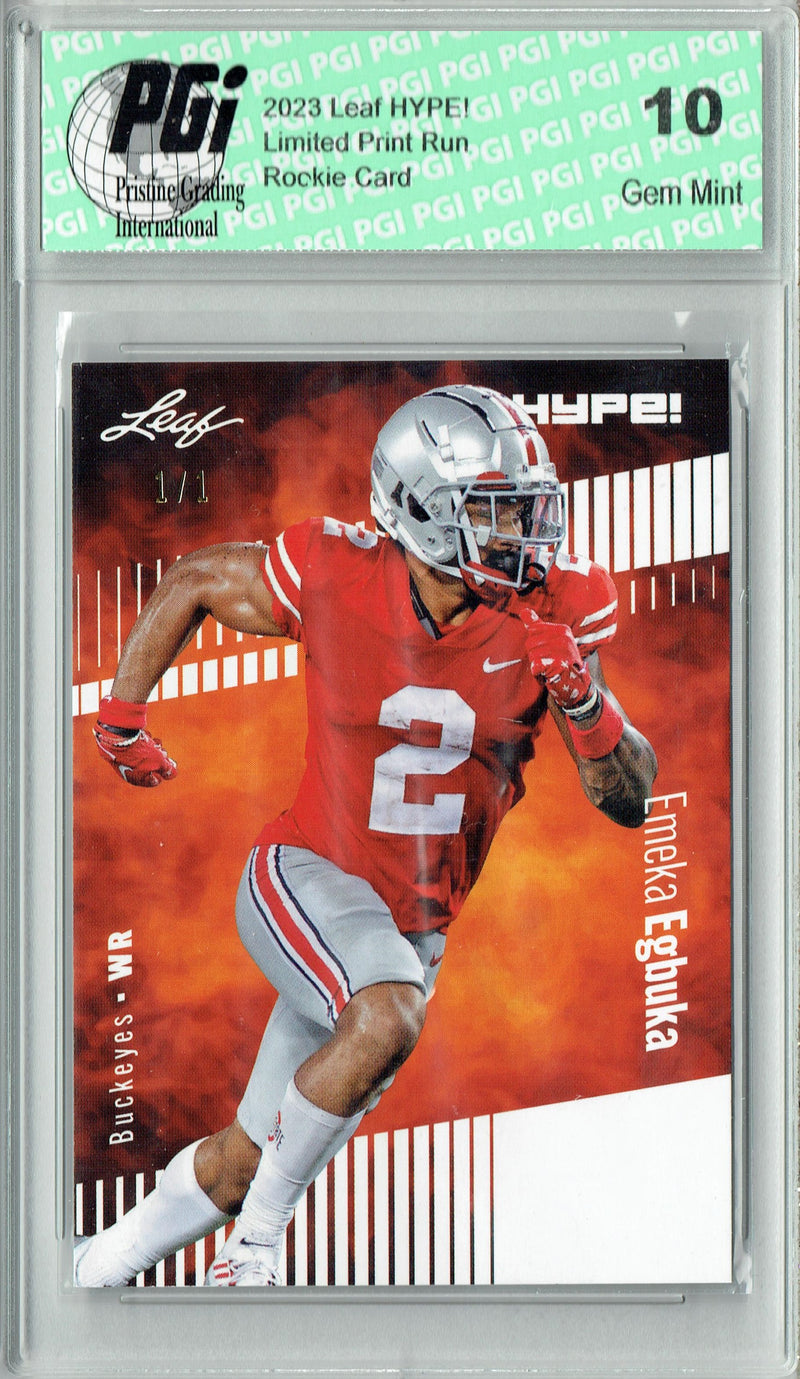Emeka Egbuka Rookie Card Ohio State PGI 10 Gem Mint Football Trading Card 2023 Leaf HYPE! #116 White Blank Back 1/1