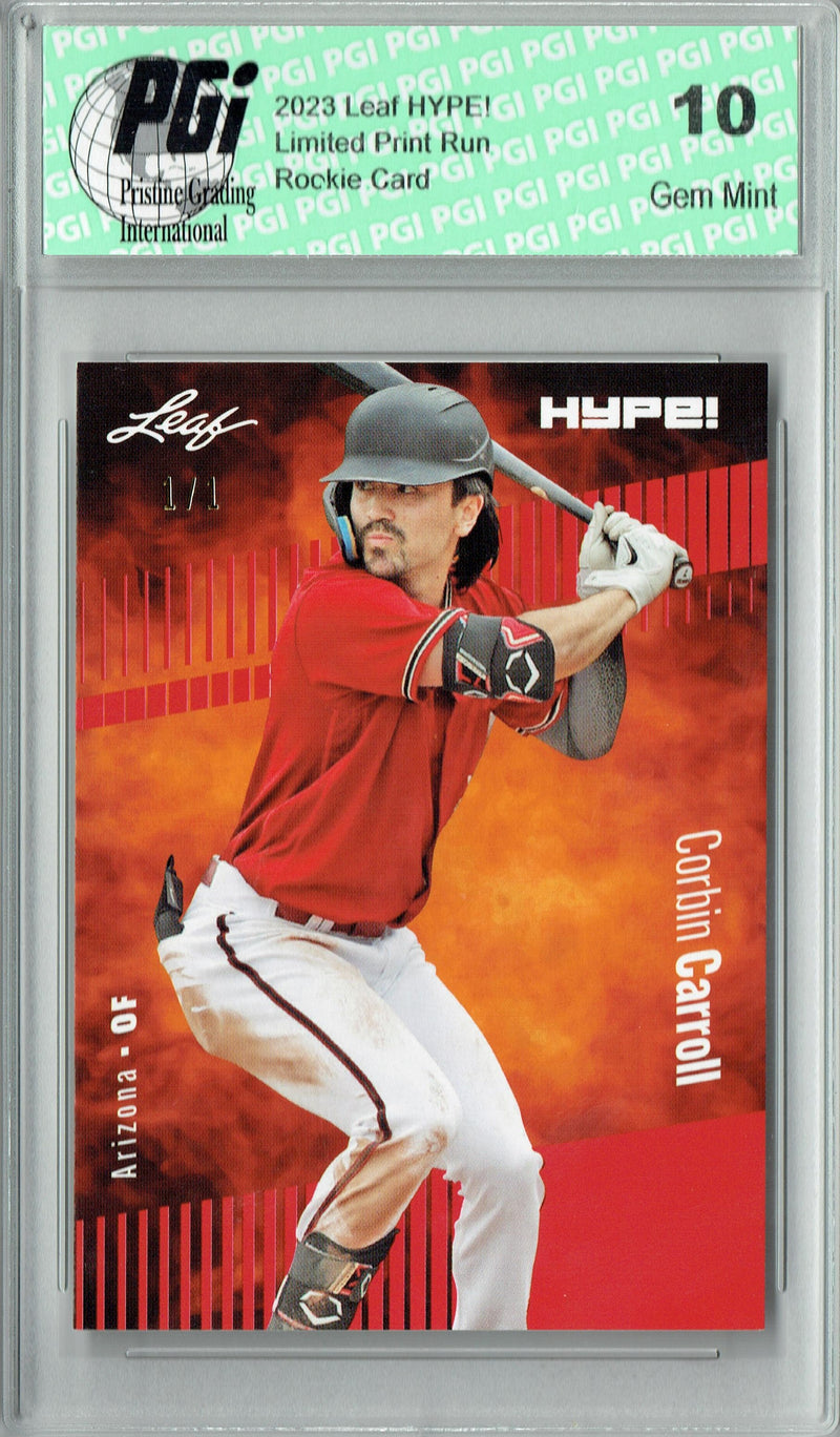 Corbin Carroll 2023 Leaf HYPE! #109 Orange Blank Back #1/1 Rookie Card PGI 10