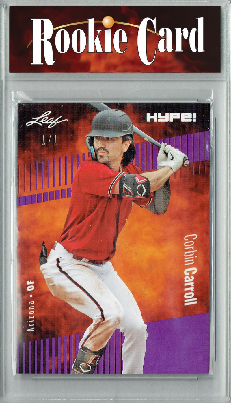 Certified Mint+ Corbin Carroll 2023 Leaf HYPE #109 Purple Blank Back #1/1 Rookie Card Arizona Diamondbacks