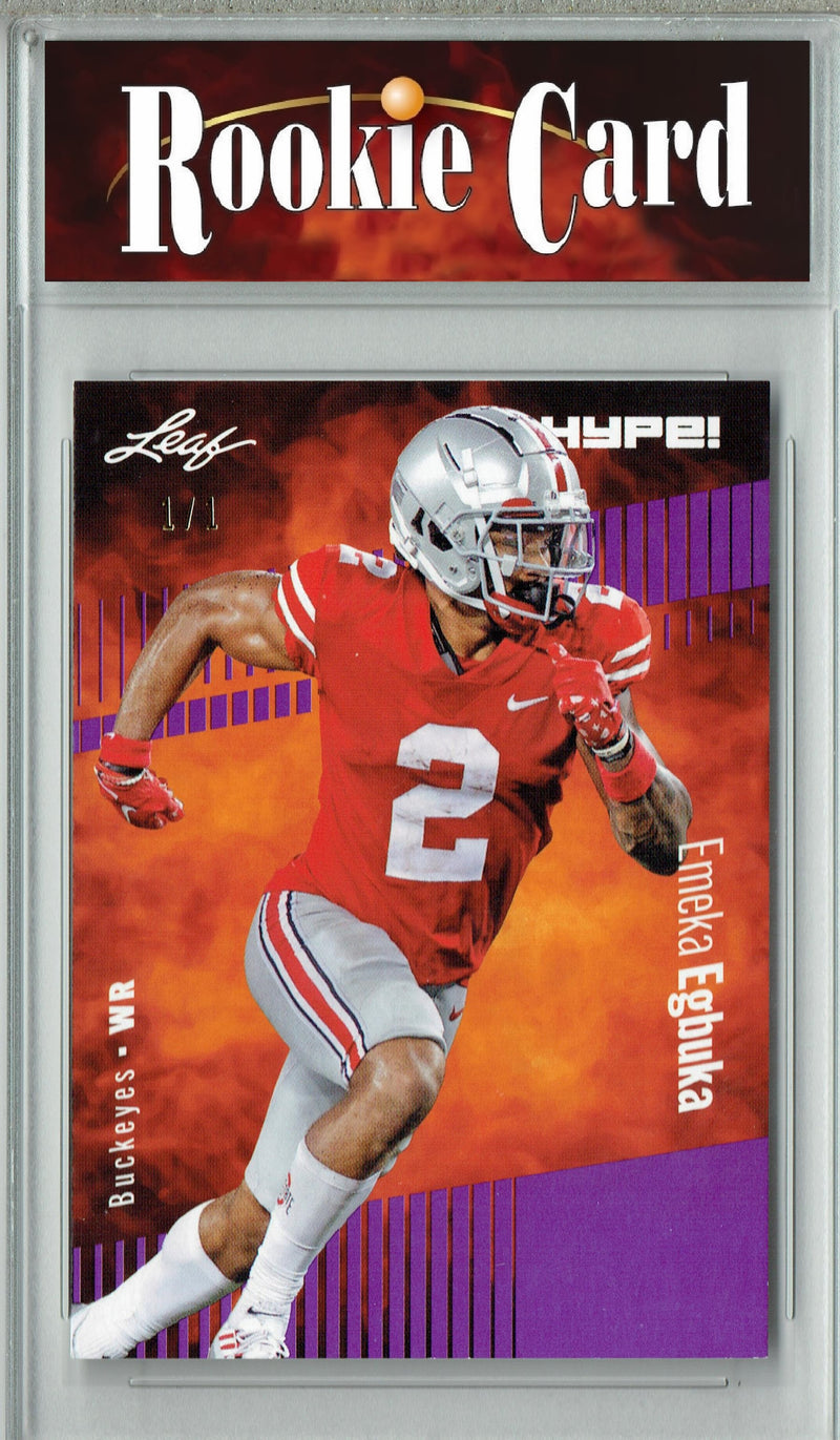 Emeka Egbuka Rookie Card Ohio State Buckeyes Football Trading Card 2023 Leaf HYPE! #116 Purple Blank Back 1/1  Certified Mint+