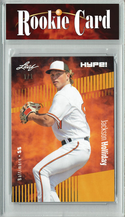 Certified Mint+ Jackson Holliday 2023 Leaf HYPE! #124A Gold Blank Back #1/1 Rookie Card