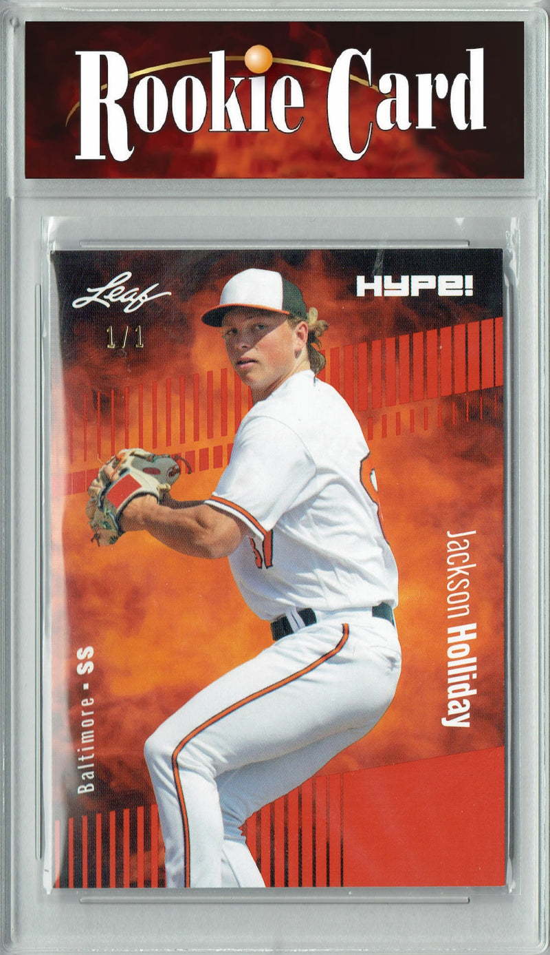 Certified Mint+ Jackson Holliday 2023 Leaf HYPE #124A Red Blank Back #1/1 Rookie Card Baltimore Orioles