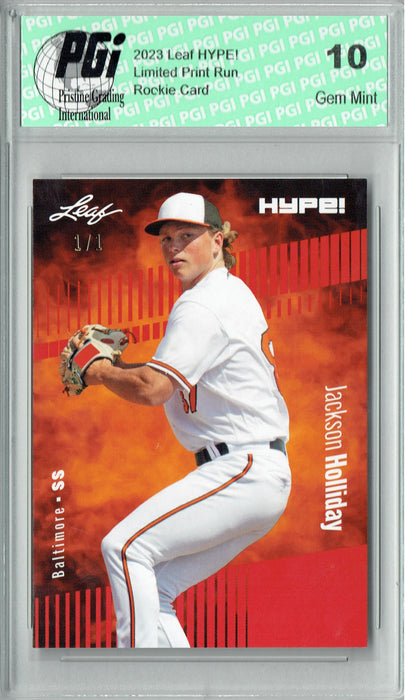 Jackson Holliday 2023 Leaf HYPE! #124A Orange Blank Back #1/1 Rookie Card PGI 10