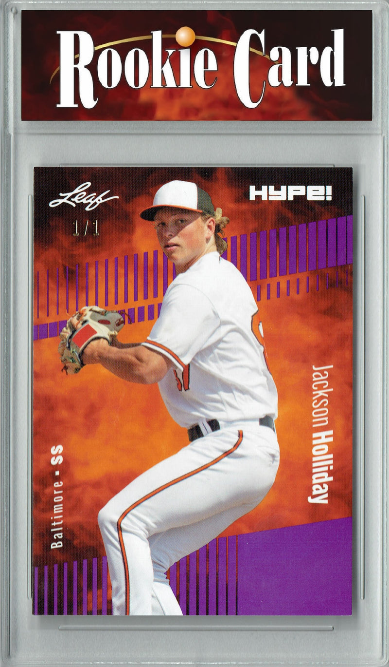 Certified Mint+ Jackson Holliday 2023 Leaf HYPE #124A Purple Blank Back #1/1 Rookie Card Baltimore Orioles