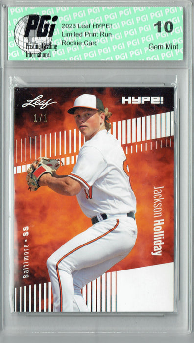 Jackson Holliday 2023 Leaf HYPE! #124A White Blank Back #1/1 Rookie Card PGI 10