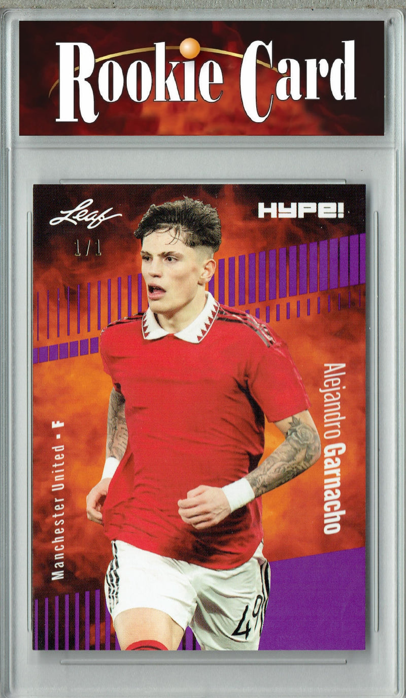 Certified Mint+ Alejandro Garnacho 2023 Leaf HYPE #99A Purple Blank Back #1/1 Rookie Card Manchester United